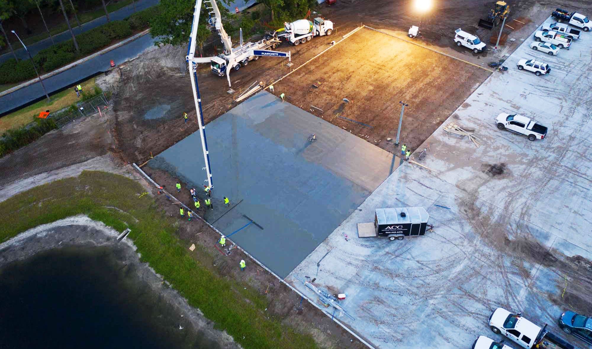 Commercial concrete pavement and curb beside a business property